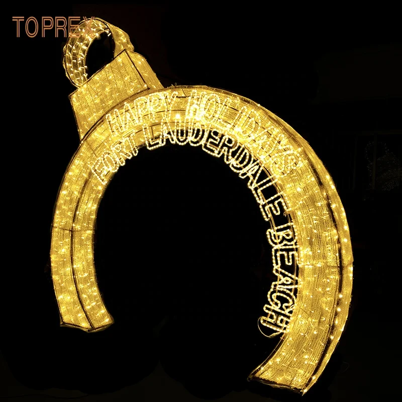 Happy holiday christmas new year event wedding decoration 3d golden acrylic art craft arch motif lights