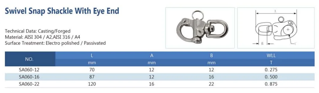 316 stainless steel 35mm 1 3/8 inch single eye snap swivel shackle quick release