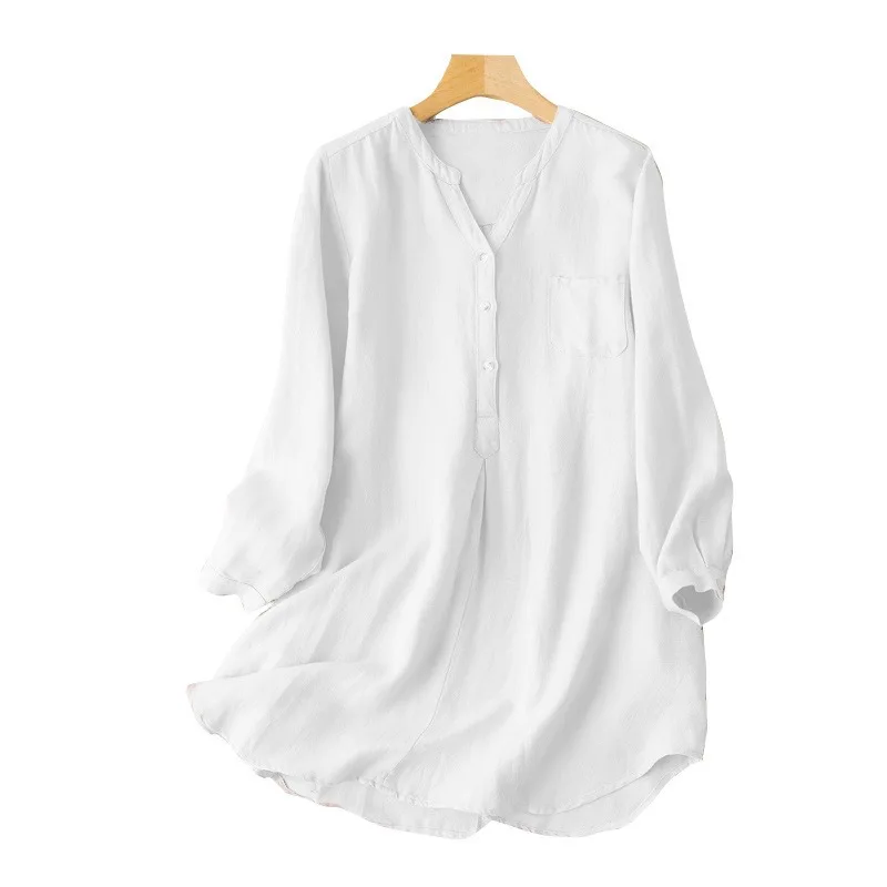 New Arrivals Loose White Shirts Office Ladies Casual Tops Fashion V Neck Pullovers Muslim Modest Blouses Women