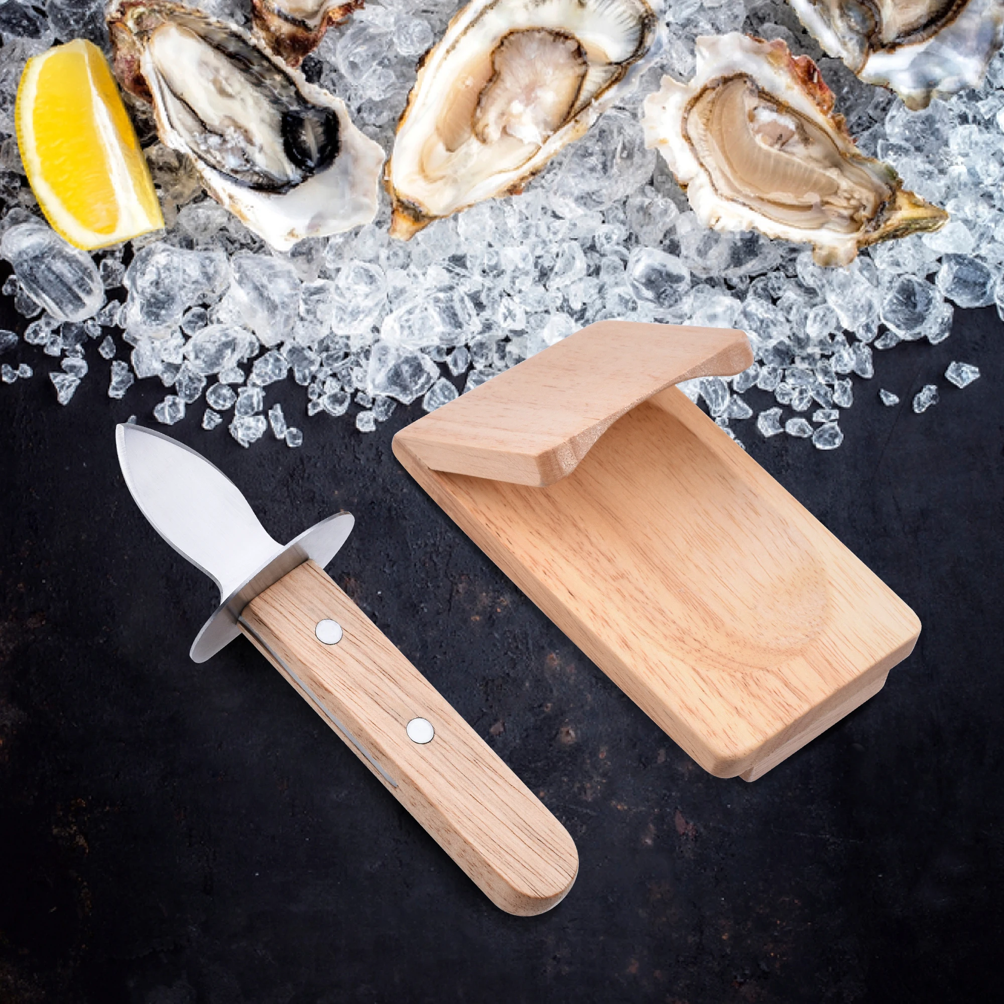 Seafood Tools Set Wooden Oyster Knife Shucker Tools Clamp Oyster Shucking Tool with Knife