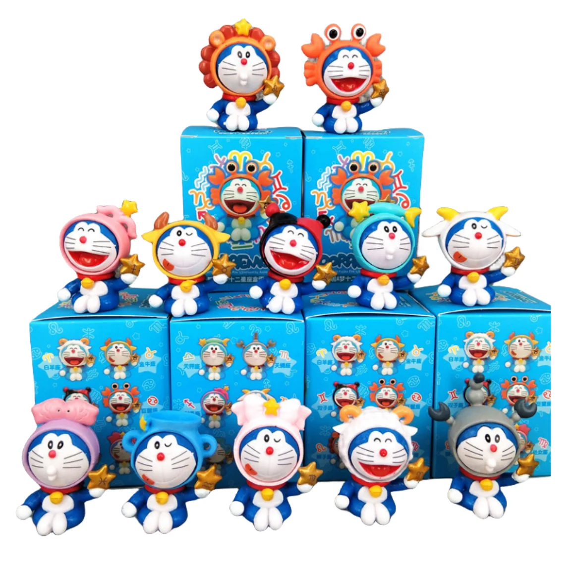 12PCS/set pvc Car Deco model toys gifts Anime Tinker Bell robot cat Mystery Blind Box