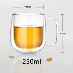 Прозрачная Двухстенная стеклянная чашка с ручкой большая емкость