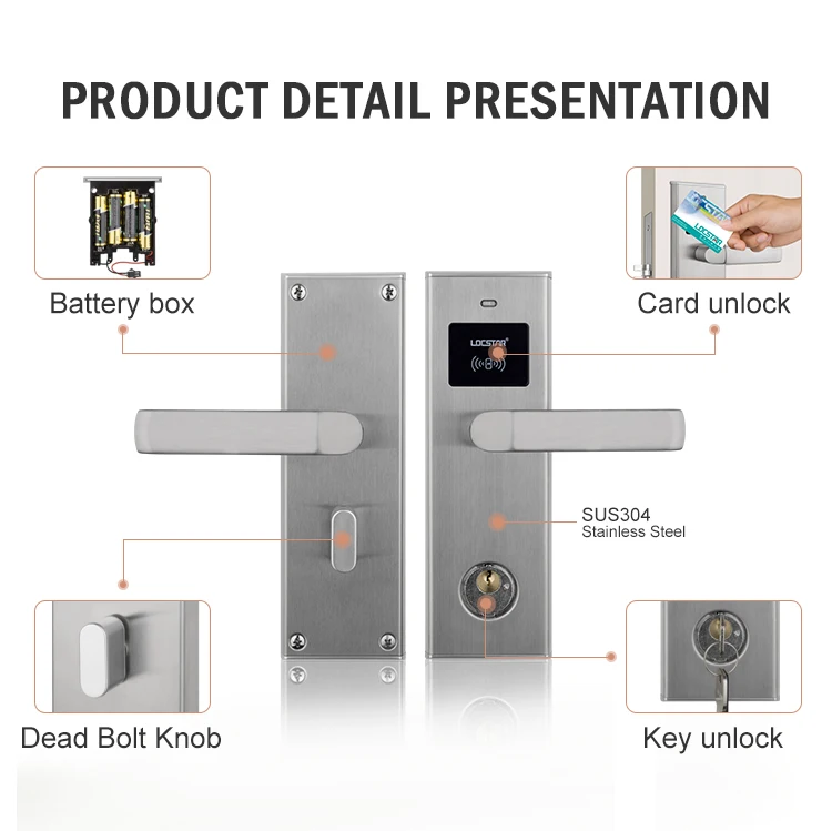 Locstar Digital Ic Card Hotel Fashion Key Safe Mortise Aluminium RFID Electronic Door Lock With Free Management Software System