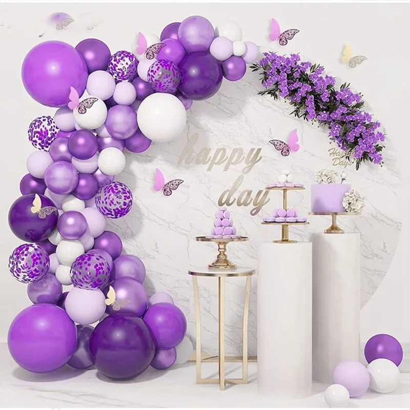 Metallic Purple Confetti Latex Balloon Butterfly Set Adult Kid Birthday Garden Party Decoration Arch balloon set
