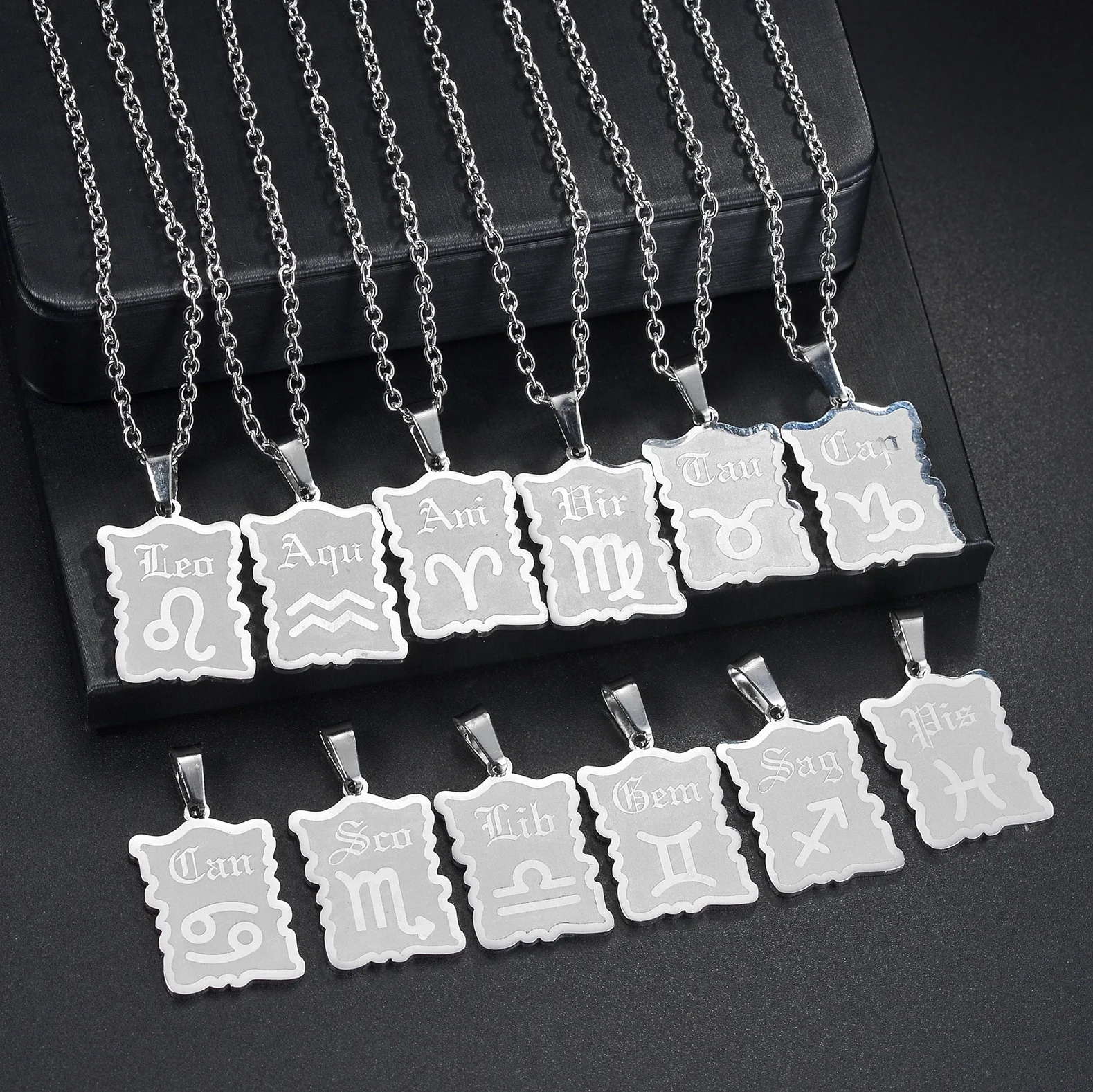 New simple stainless steel twelve constellations pendant necklace  niche all match trendy necklace