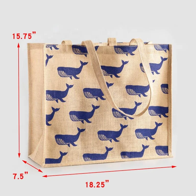 Eco friendly Natural Jute Beach Bag Printing Custom Burlap Shopping Bag Eco Friendly Hemp Tote Bag for Promotional Gift