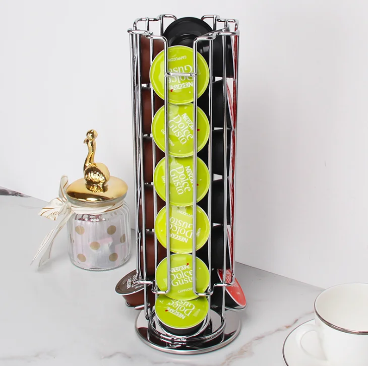 360 degree rotating non-slip metal storage coffee bag capsule rack display stand