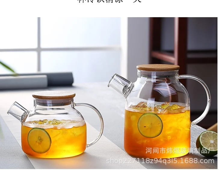 1000 мл 1800 Бытовая Высокая боросиликатная прозрачная стеклянная бамбуковая крышка утолщенная большая емкость стеклянный чайник