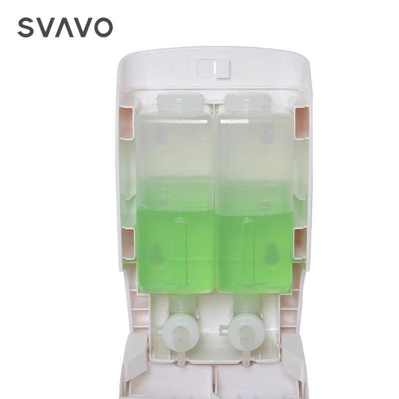 Hotel Wall Mounted 1100ml Big Volume Refillable Double Bottle for Shampoo Shower Gel Body Wash Manual Liquid Soap Dispenser