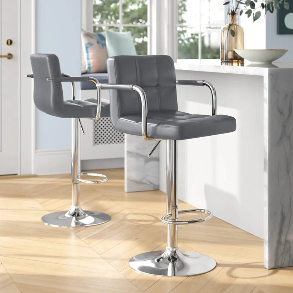 Luxury nordic modern adjustable swivel modern pu leather high bar stools chairs for kitchen