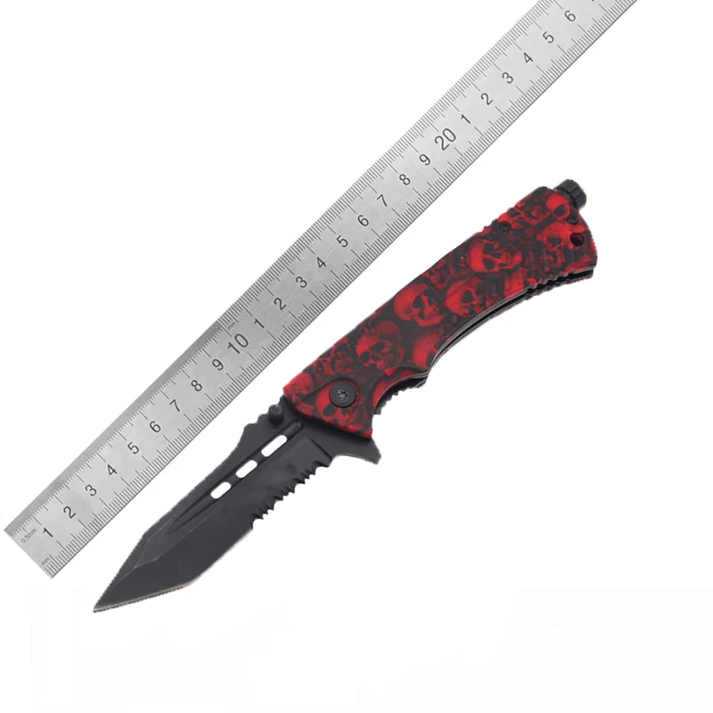 Wholesale Folding Knife with Skull Camo Design Hard Anodized Aluminum Handle Steel Blade for Camping Outdoor Hunting Rescue EDC