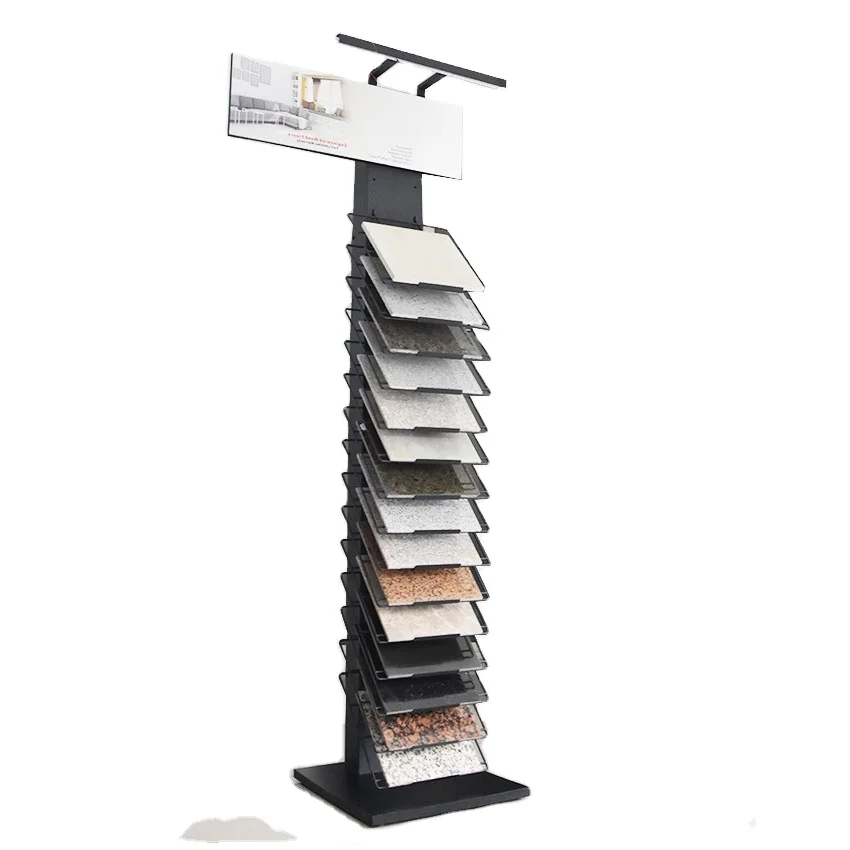 Floor Standing Ceramic Quartz Stand Multi-Layer Sample Tower Marble Stone Granite Tile Display Rack For Showroom