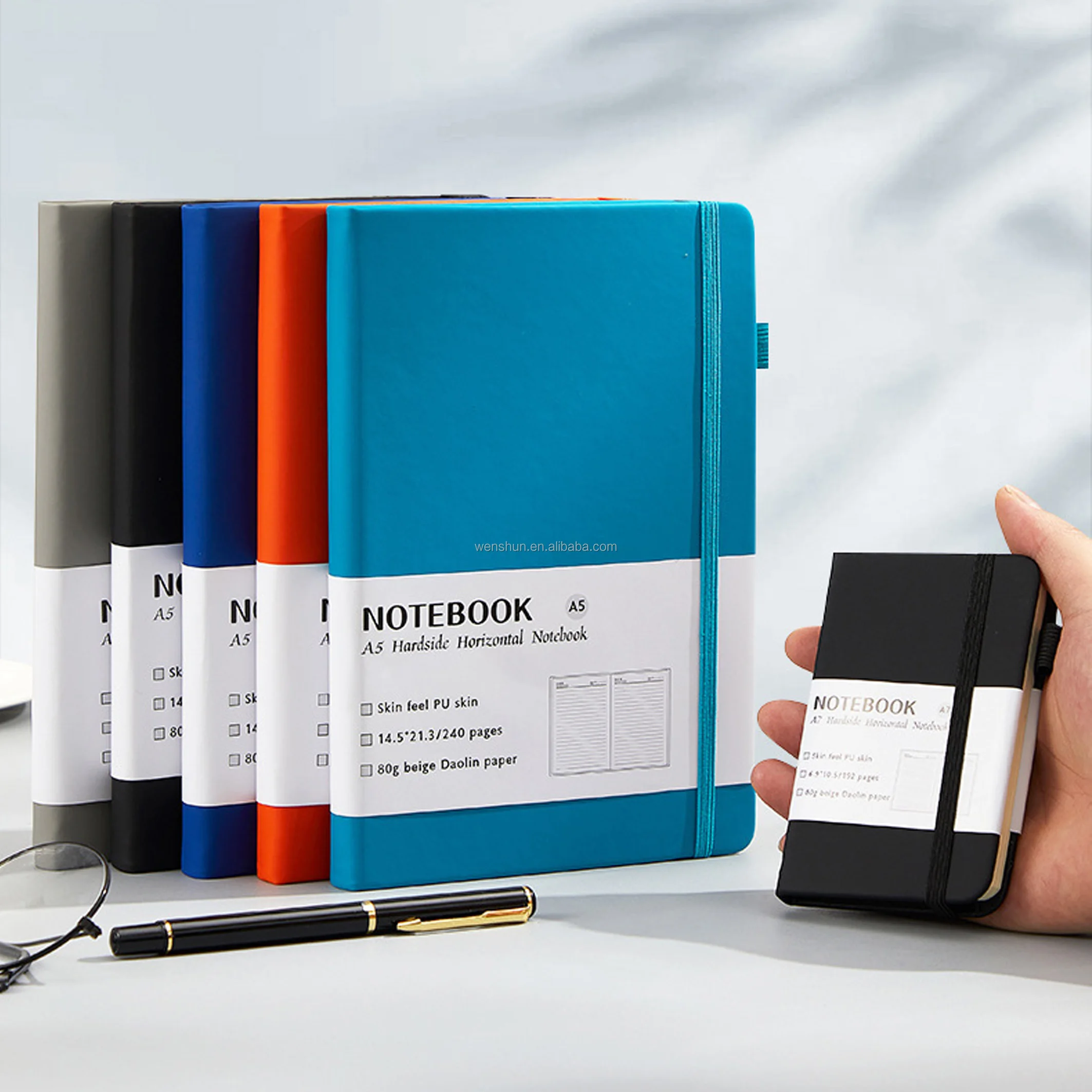 A7 A6 Small Portable Notebook Black Leather Cover NoteBook With Pen Holder