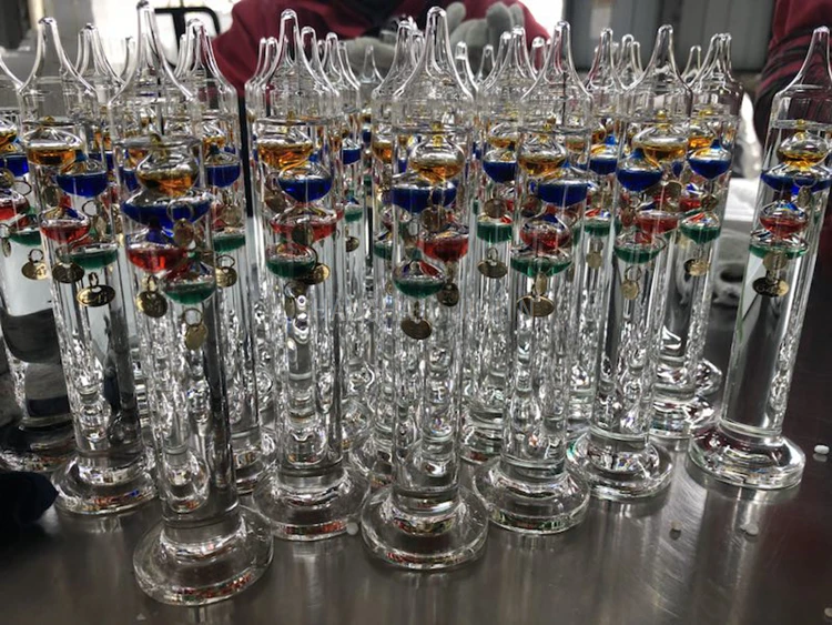 
H28cm 5 balls multiple sizes clear glass Home Indoor Decoration buoyancy Physics Experiment kits Liquid Galileo Thermometer 