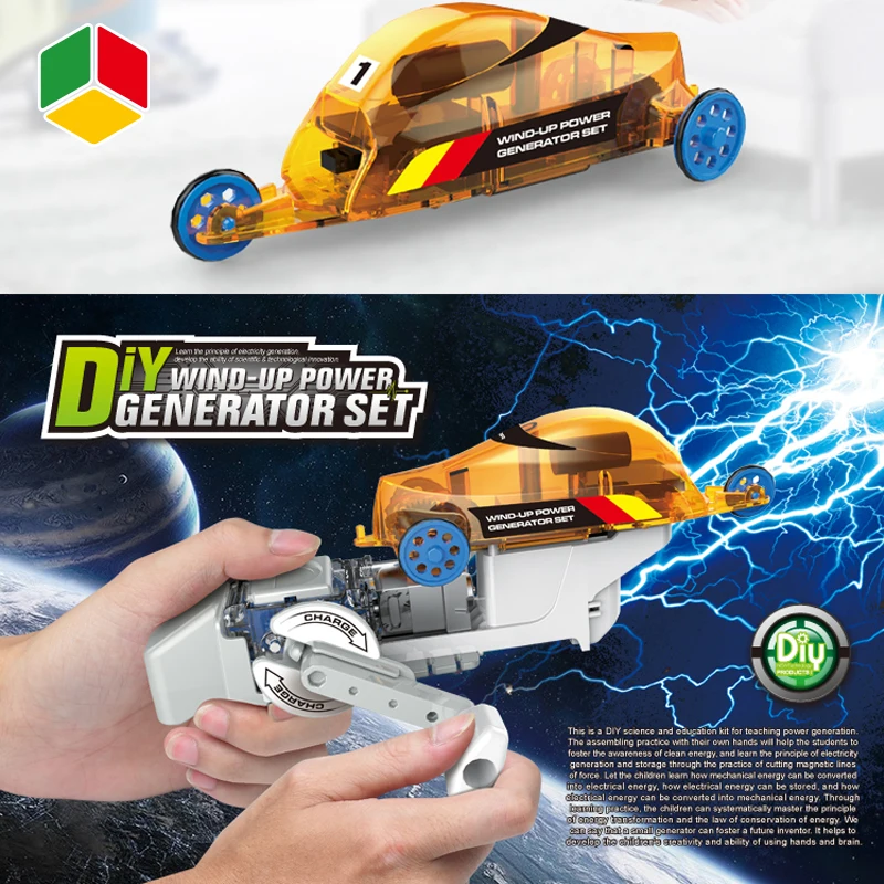 QS STEM Kids Tpys Game Education DIY Wind Up Power Hand Generator Set Assembly Technology Electric Car For School Teach Kids