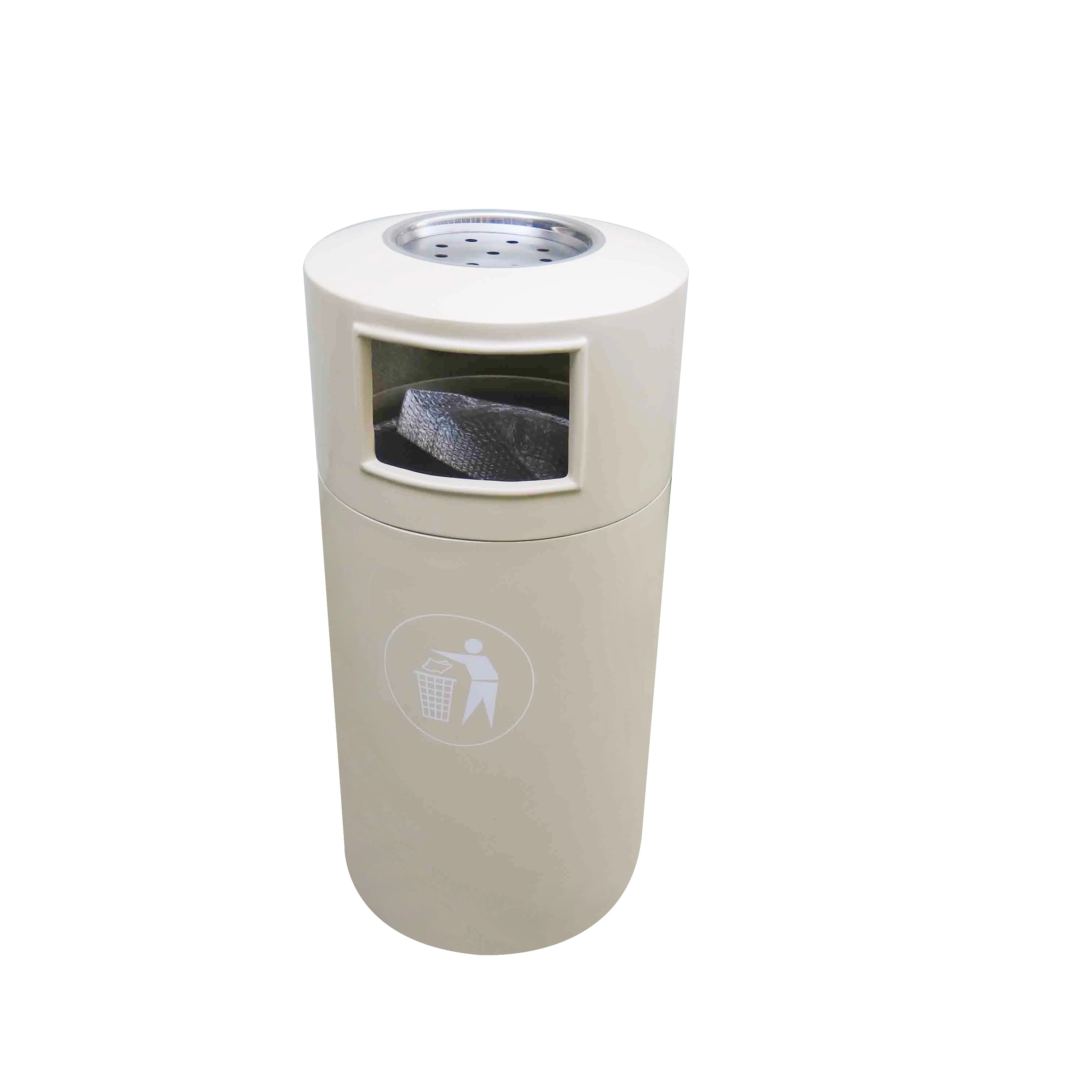 Outdoor Indoor Roadside Round Fiberglass Trash Can With Ashtray