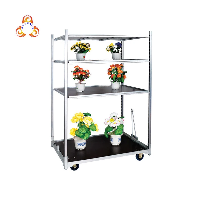 Factory Wholesale Multiple Shelf Garden Nursery Transport Plant Metal Floral Trolleys