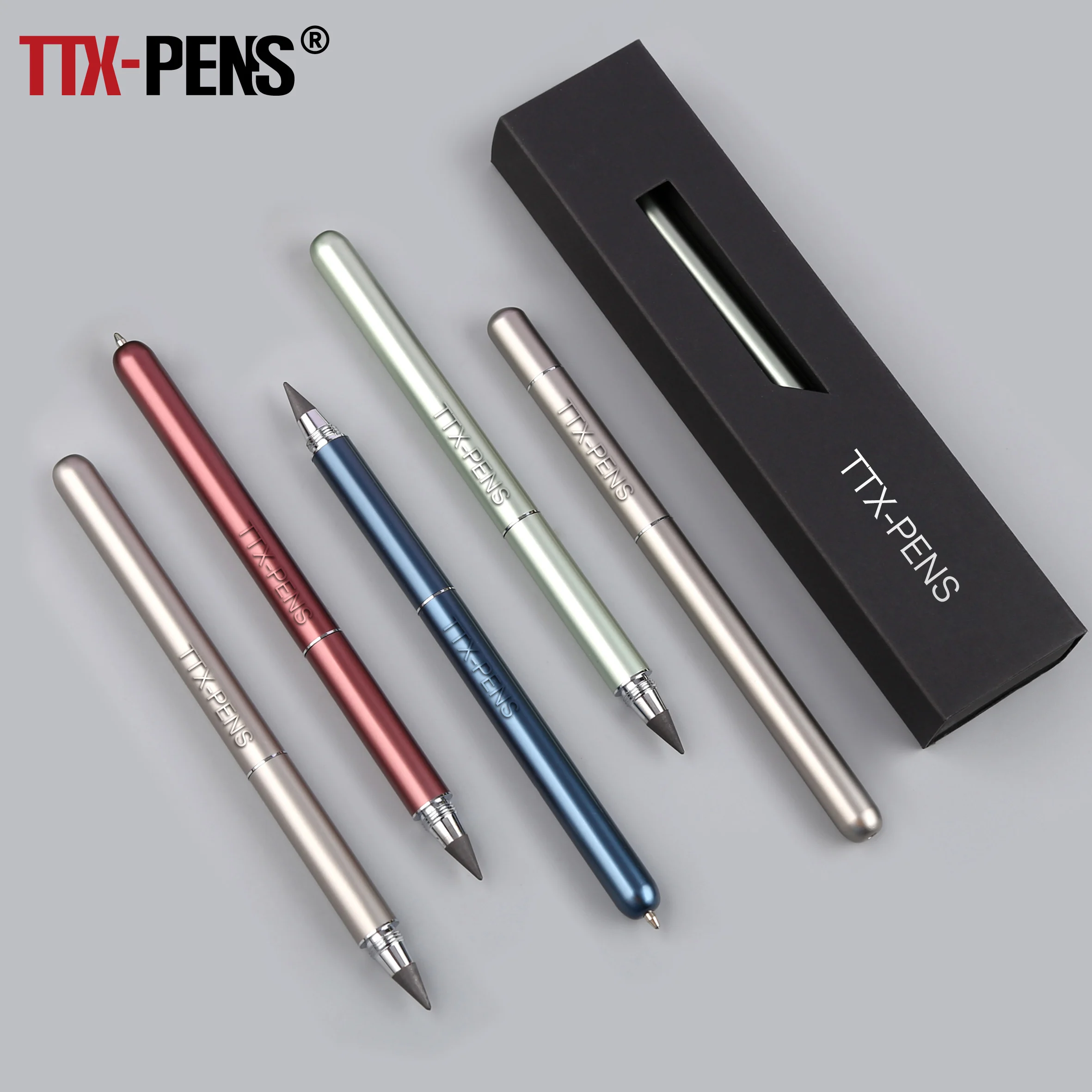 TTX 2 In 1 Writing Pen Custom Logo Pencil Metal Endless Non Sharpening Infinite Pencil And Ball Pen