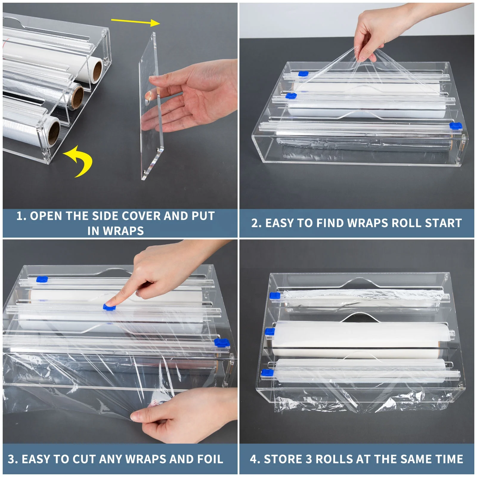 3 in 1 Acrylic Aluminum Foil Dispenser Plastic Wrap Dispenser Foil and Plastic Wrap Dispenser With Cutter