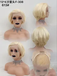 Short wig human hair 13*4 Pixie Wig ST blonde lace front wig human hair