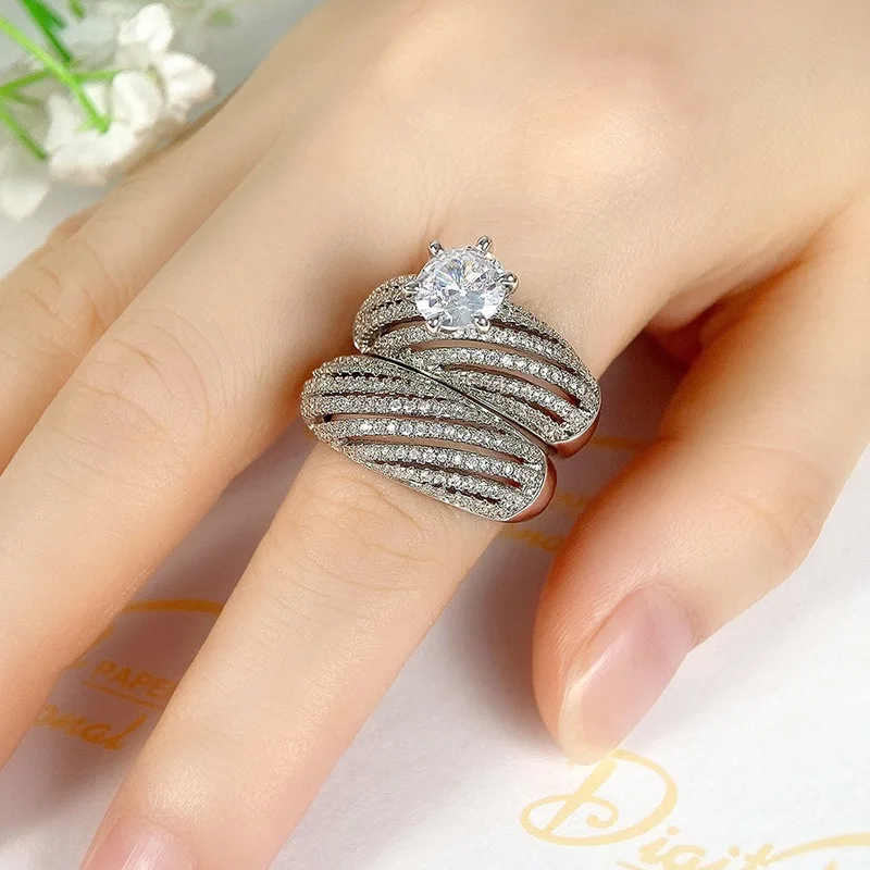 Luxury 2pcs/set Fine Jewelry High Quality Gemstone Diamond Rings Women Customizable Rings anillo de oro