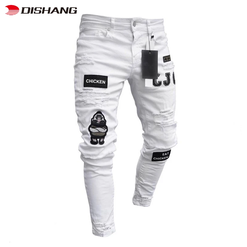 New Jeans for Men Ripped Trousers Denim Pants Original White Jeans High Quality Slim Fit