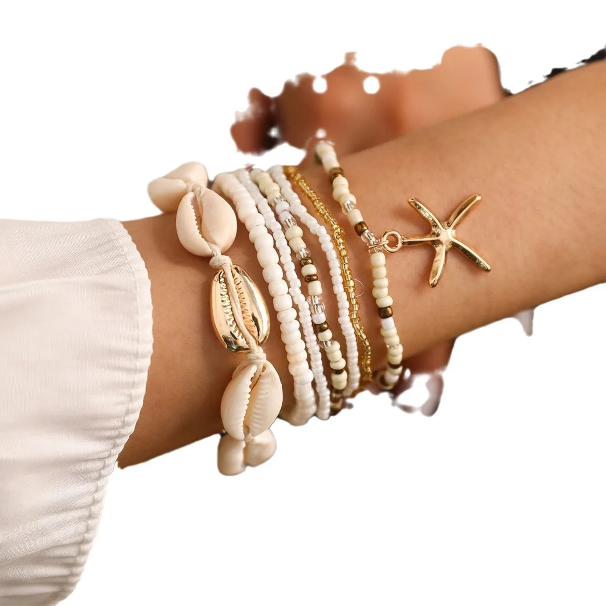 2024 Wholesale 7pcs/set Women Bohemia Beach Shell Bracelet Set for Women Starfish Pendant Beaded Bracelets Jewelry Accessories