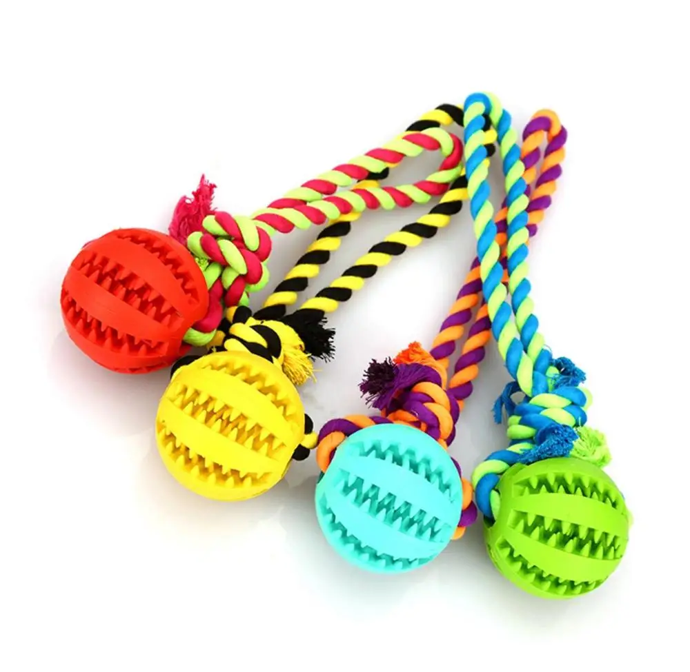 Pet Chewing Toys Cotton Rope Tooth Cleaning Silicone Rugby Ball Toy