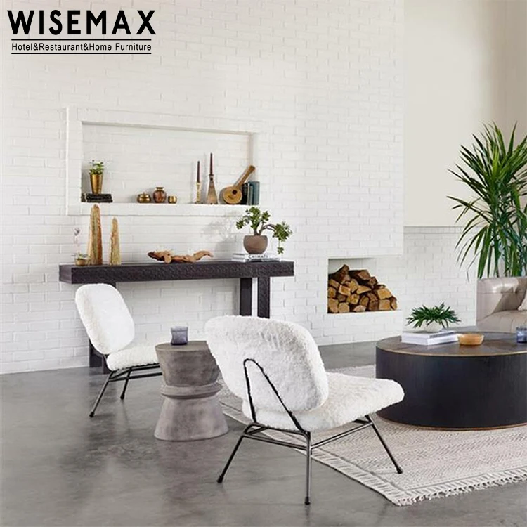 WISEMAX FURNITURE living room furniture modern beetle shape accent chair teddy lamb wool dining table chairs set with metal legs