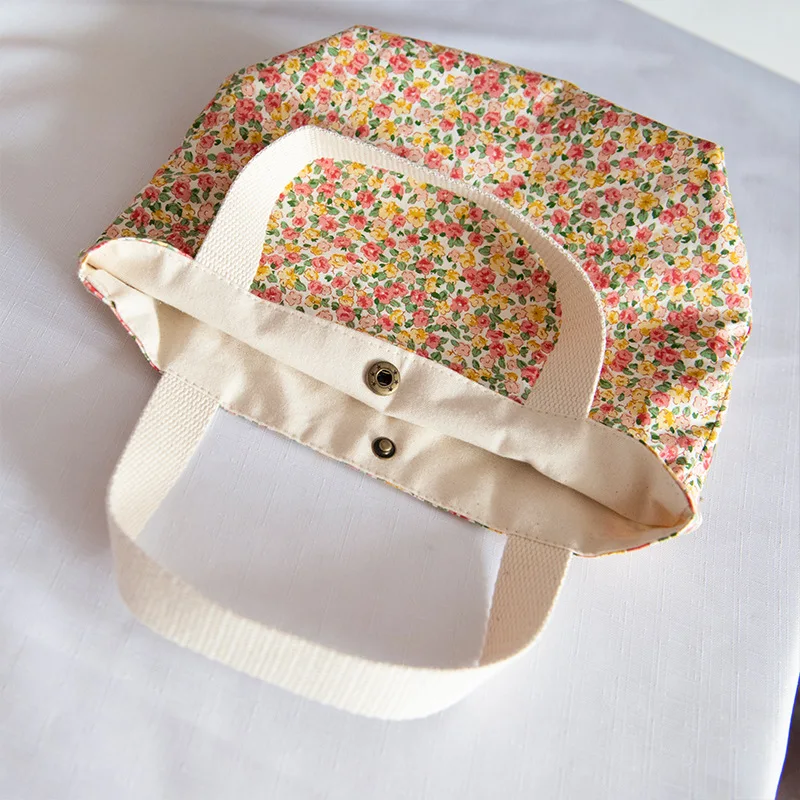 Custom Small Floral Tote Shoulder Mini Cloth Bag Rustic Style Casual Bento Bag Buckle Handbag