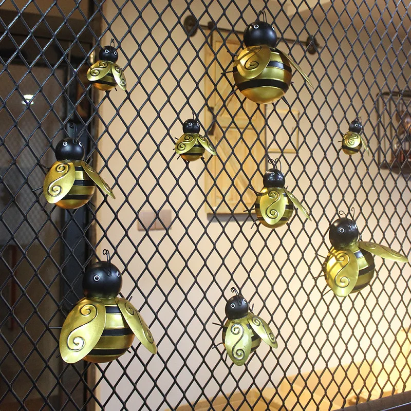 Pastoral Creativity Iron Three dimensional Metal Golden Bee Wall hanging Home Decoration