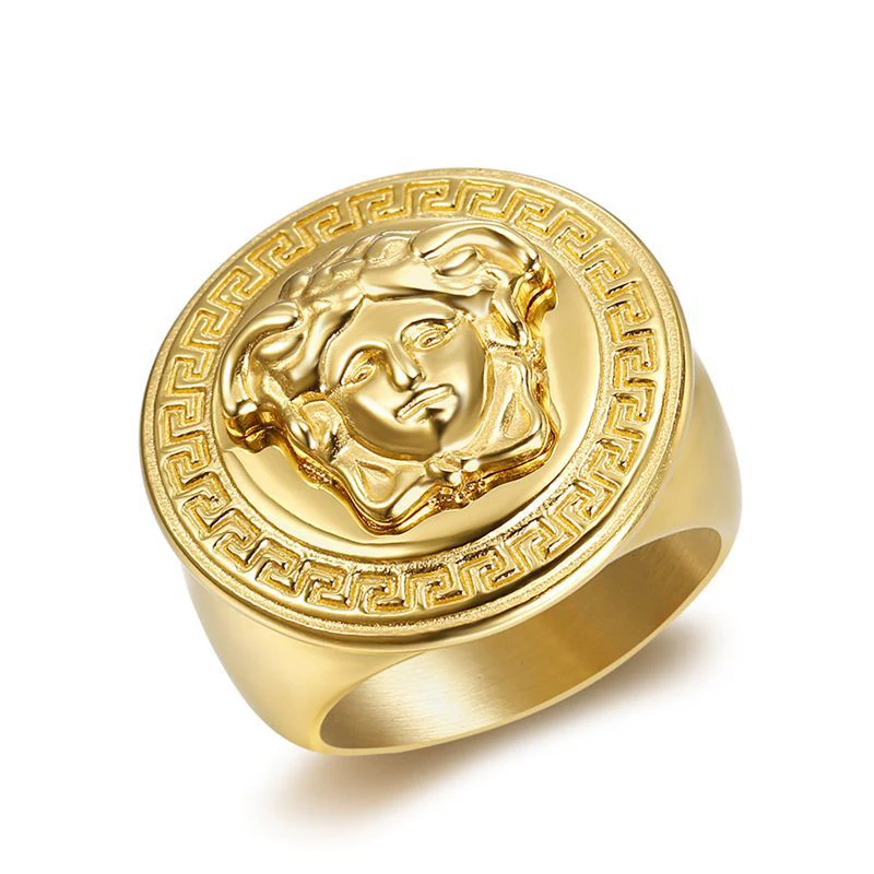 Blues RTS Ancient Greek stainless steel gold plated Medusa Ring for men jewelry