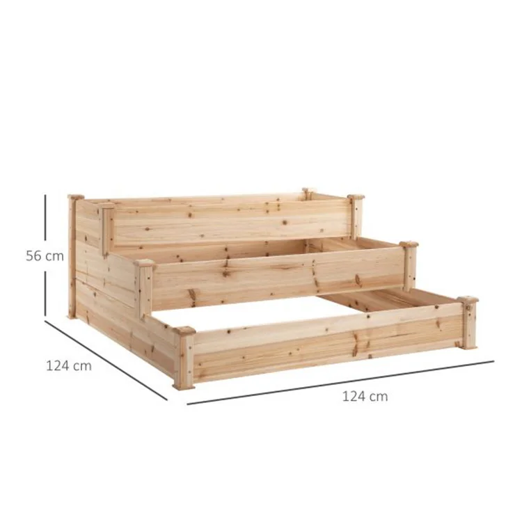 Raised Garden Bed Design 3 Tier Outdoor Wooden Cedar Barrels Planter Box shape for Growing Vegetable Flower