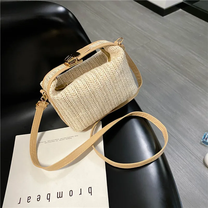Small Knitting Rattan Women Shoulder Bags Straw Beach Bag Boho Summer Ladies Handbag 2023 Bohemian Fashion Candy Portable Single