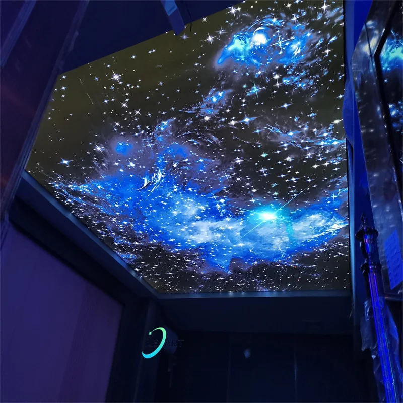 commercial integrated 60x60 pvc faux plafond fiber optic starry sky stretch ceiling film for restaurant decoration