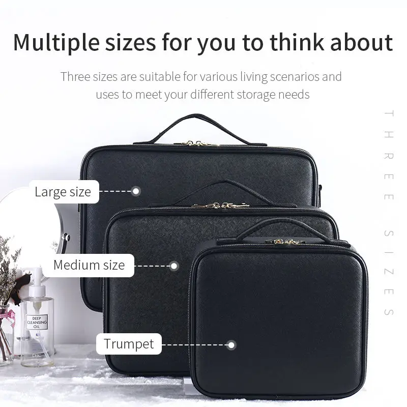 Large capacity travel portable professional make up storage cosmetic brush organizer makeup kit artist train case bag for women