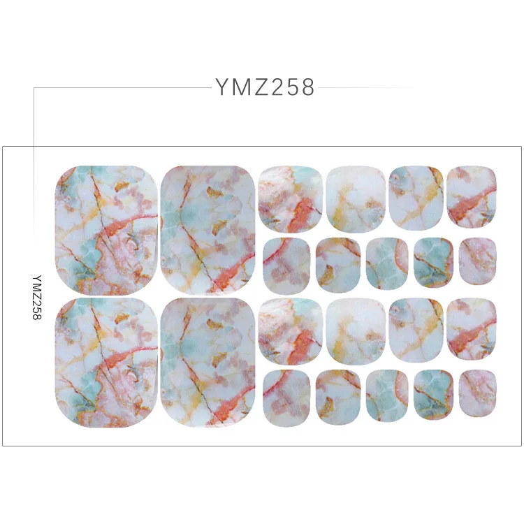 Wholesale toe nail sticker Glossy matte lamination nail strips sticker Marble Print Full Wraps Toenail Polish Stickers