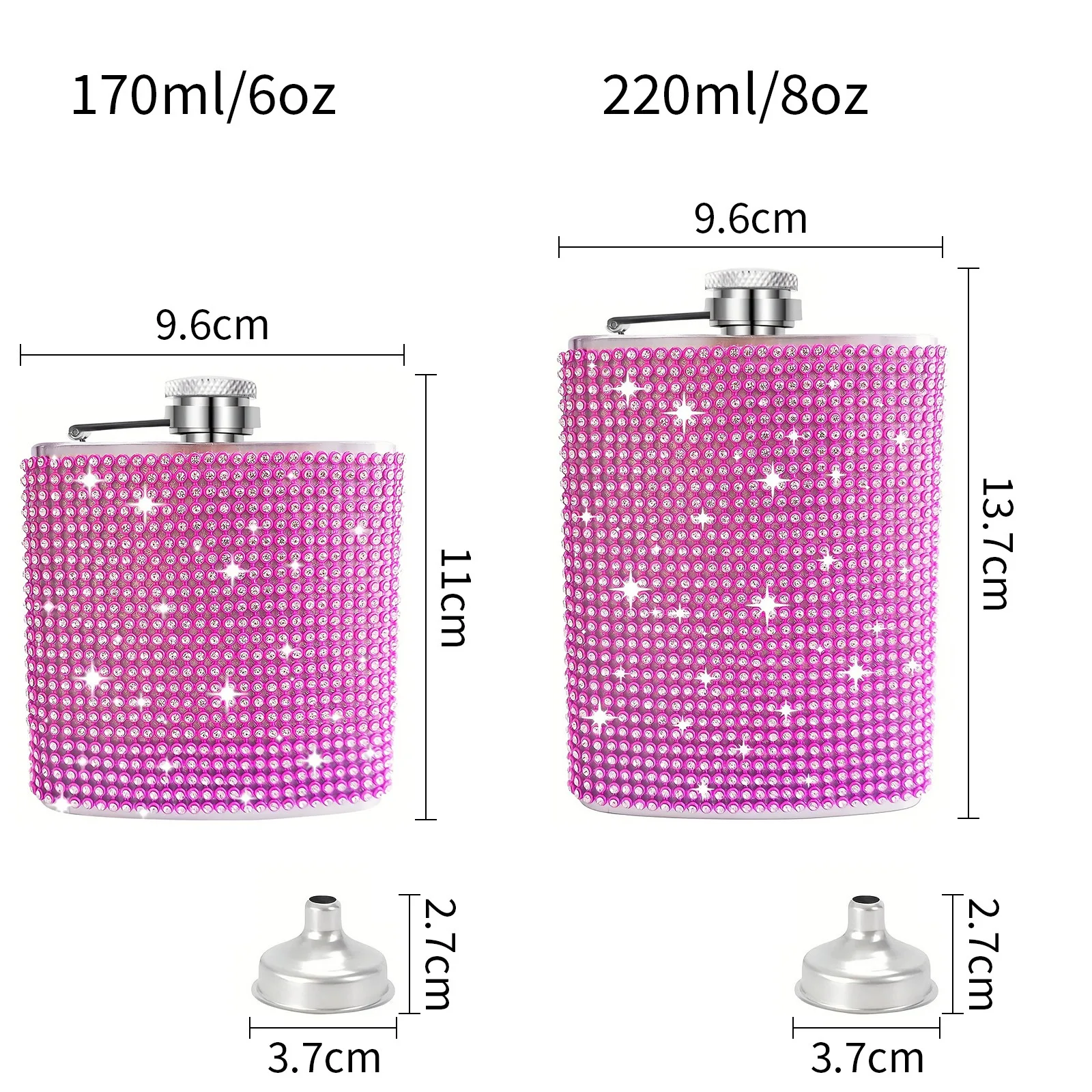 Luxury Shining Bling Rhinestone Hip Flask 6oz/8oz Diamond Crystal Whiskey Stainless Steel Mug Vacuum Insulated Beer Pot