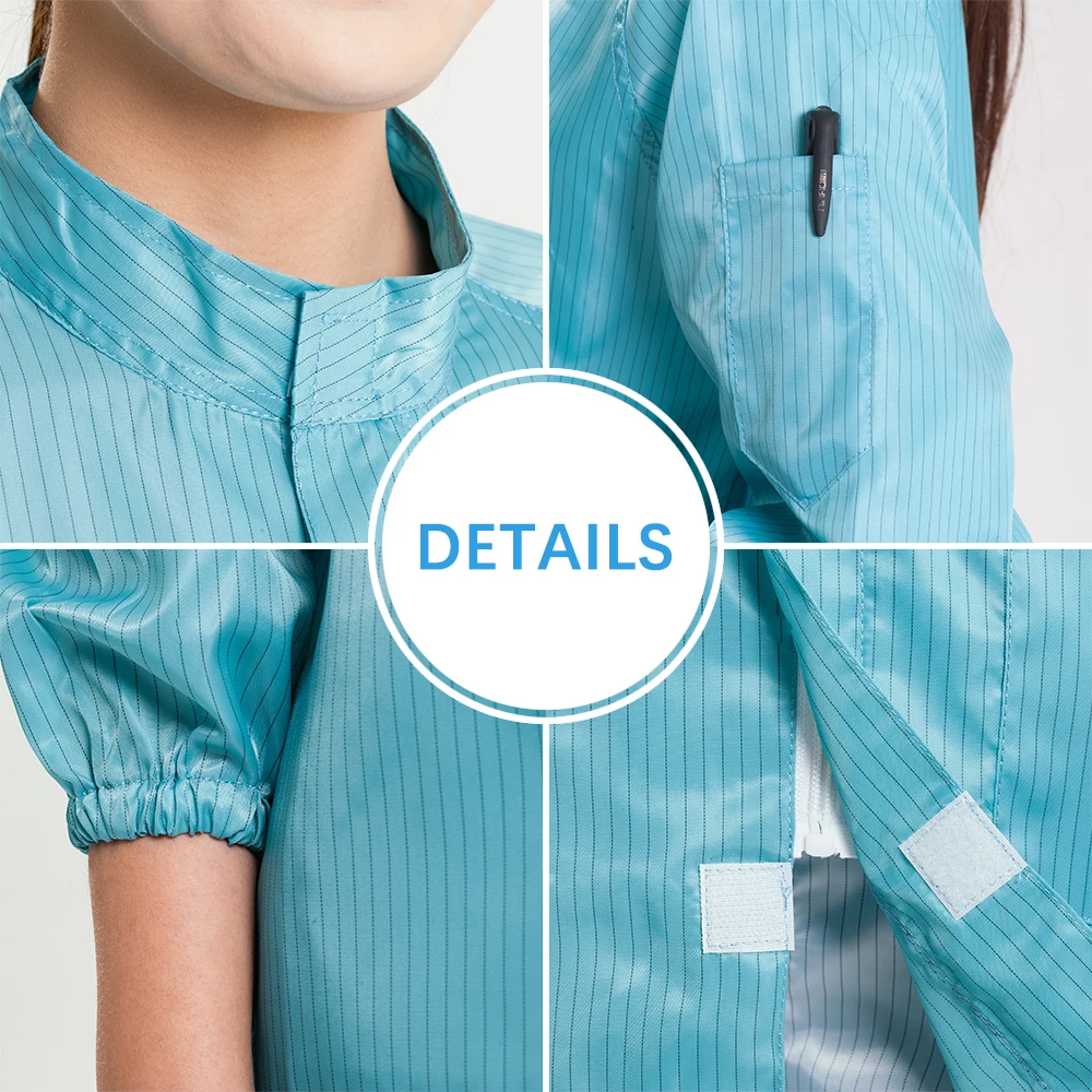 Stand collar zipper big pockets washable  ESD smock anti static work clothes