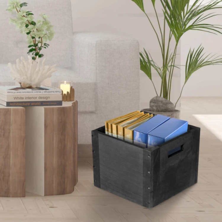 Bamboo Crafts Wood Product Storage Bin Wooden Crate Box Organizer Cube Container With Handle For Decor