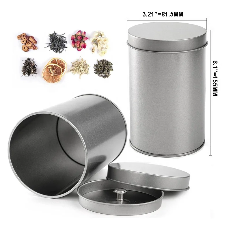 Silver Tea Tin Canister With Airtight Double Lids 20 Oz Small Round Kitchen Tin Can Box For Loose Tea Coffee Candy Herbs Spices