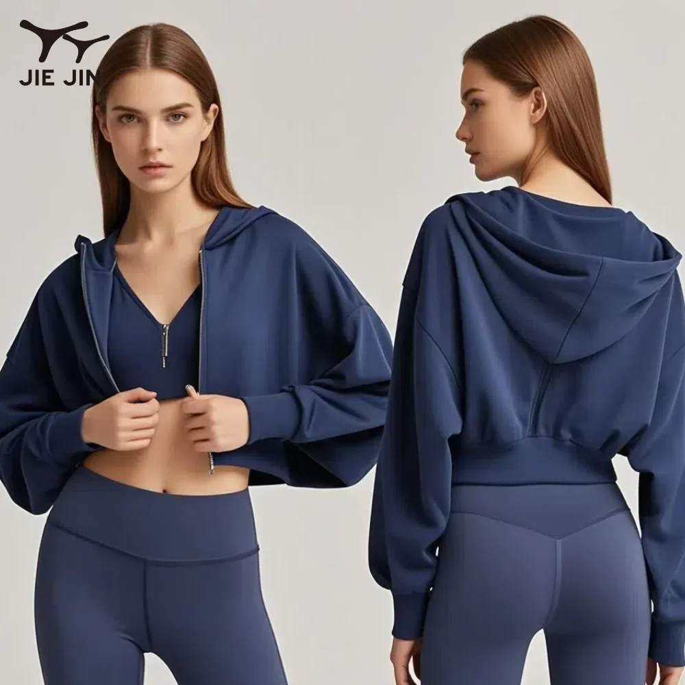 JIEJIN Wholesale Outer Wear Loose Windproof Yoga Training Corset Zip Up Yoga Jackets For Women