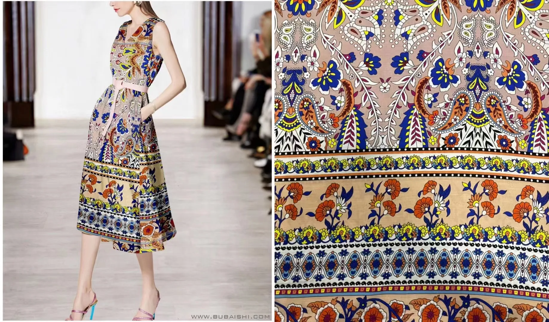 Bilateral Orientation Flower Design Suitable for skirt dresses Printed Custom Fabrics Rayon slub fabric100% rayon Printed fabric