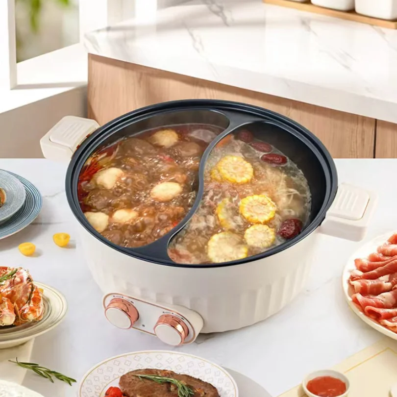 Hot Pot Electric Non-Stick Pan Mini Portable for Steak Egg Fried Rice Ramen Oatmeal Soup with Power Adjustment