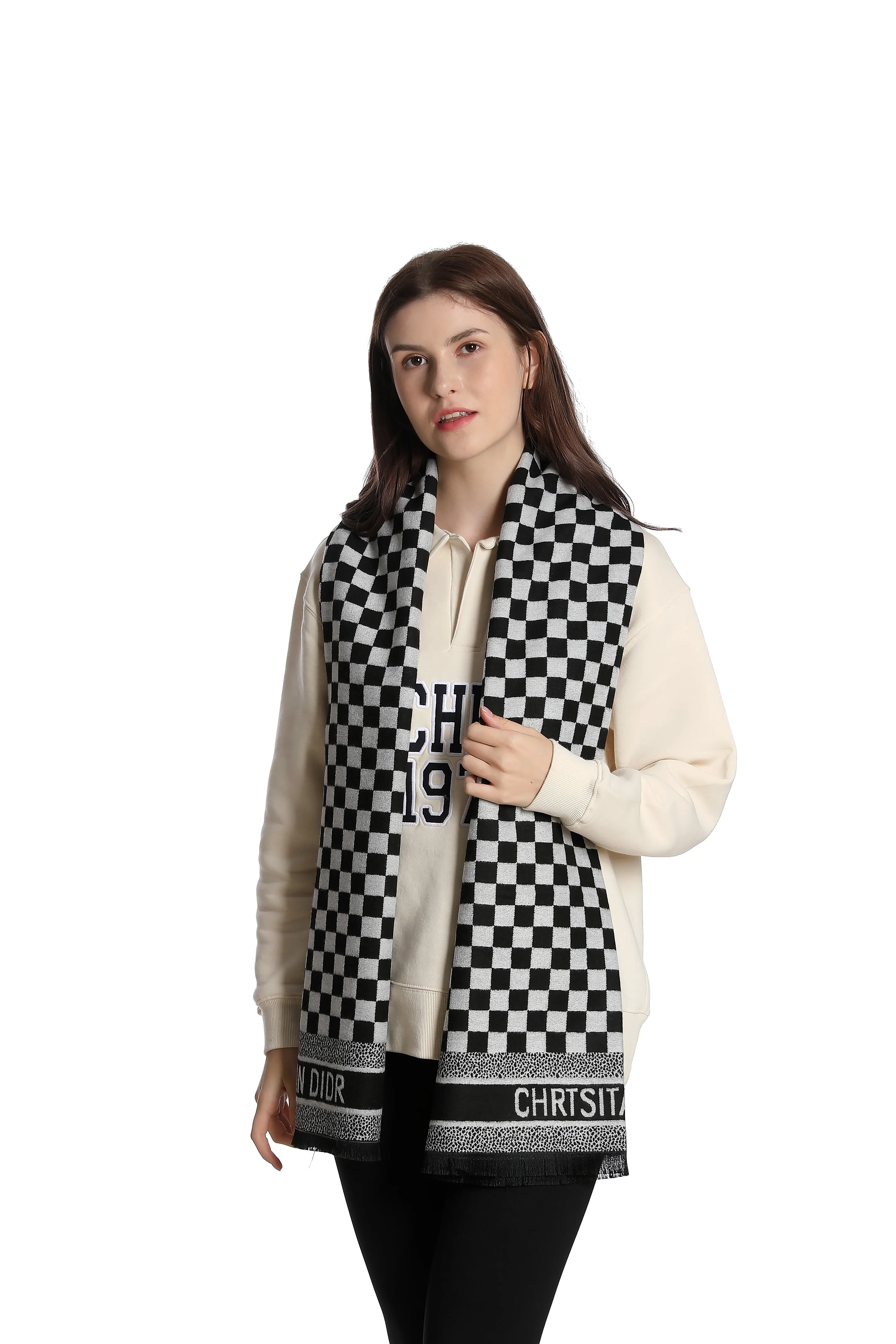 Affordable Luxury Factory Manufacturing Scarf Custom Design E Letter Printed Women Modal Cashmere Scarves