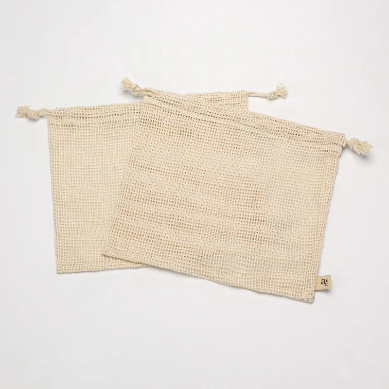 Eco-Friendly 100% Cotton Mesh Fabric For Fruits Packaging Pouch Drawstring For Loose Powder Storage Pouch For Facial Cleanser