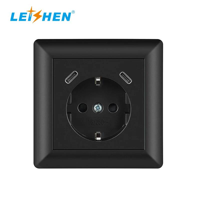 Schuko Socket with 2 USB type c system 55 Complete Set USB Charger  Connection Protection Easy Installation PD 20w
