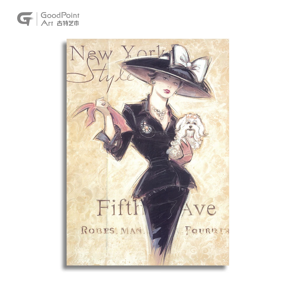 Custom prints picture elegant lady wall art with hat canvas oil painting
