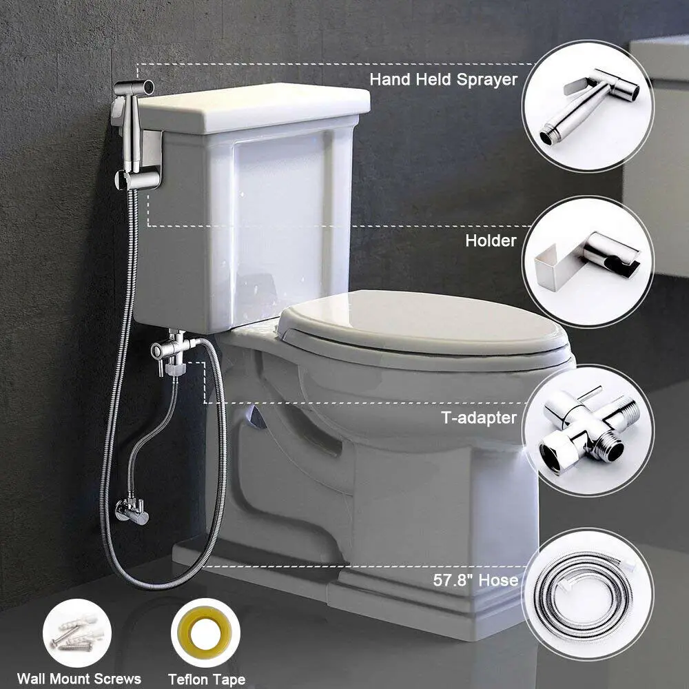 Bathroom Shower Kit with T Adapter Hand Held Toilet Bidet Sprayer Set