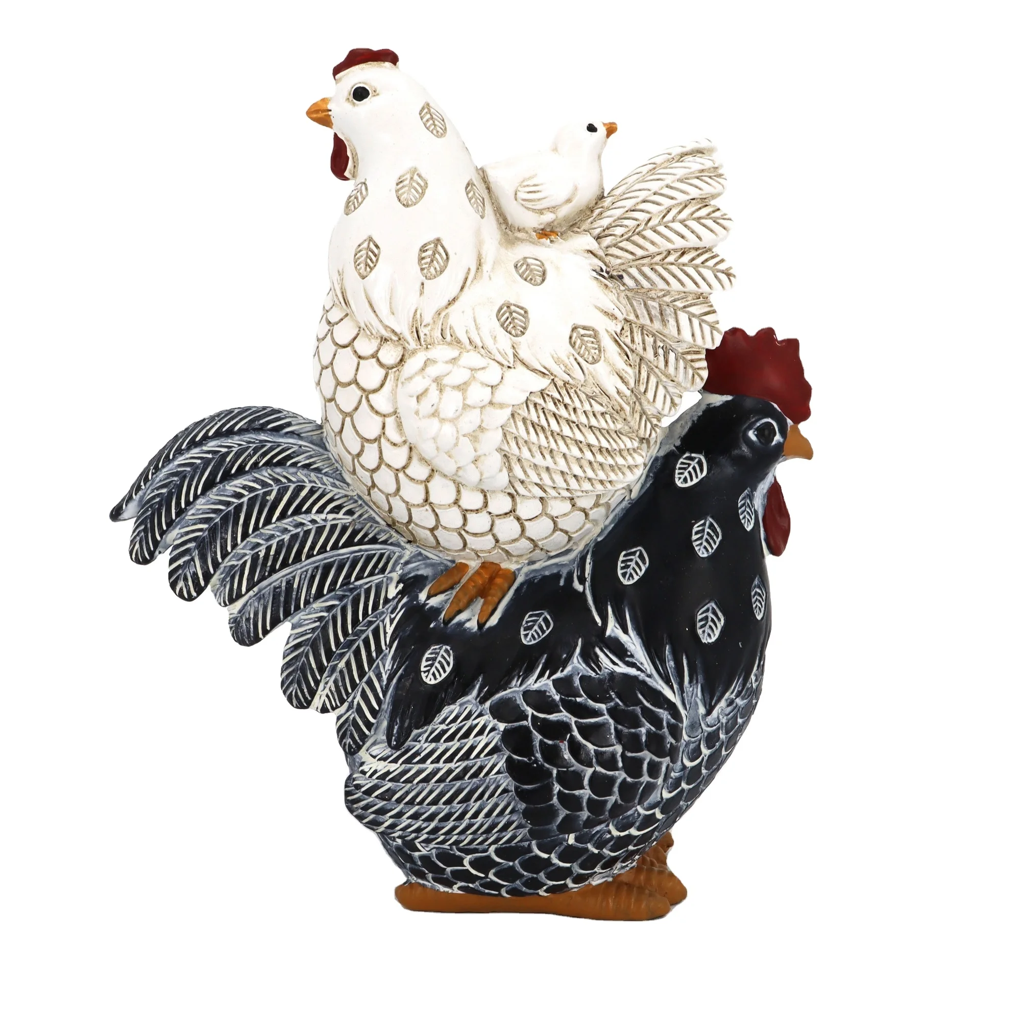 Polyresin Cock&Hen Animal Desktop Home Decoration
